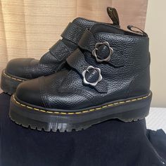 Dr.Martens, Black , Size 9. Only Wore Twice For A Funeral Leather Platform Boots, Dr Martens Black, Dr Martens Shoes, Martens Shoes, Platform Boots, Dr. Martens, Devon, Buckle, Women Shoes