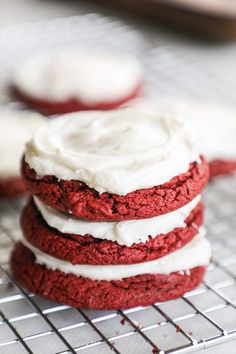 Red Velvet Cookies · Easy Family Recipes Red Velvet Cookies Easy, Easy Red Velvet Cookies, Red Velvet Cookie Dough, Velvet Cookies Recipe, Red Velvet Cookies Recipe, Red Velvet Cake Mix Cookies, Red Velvet Cookie Recipe, Cookies With Cream Cheese Frosting, Cookies With Cream Cheese