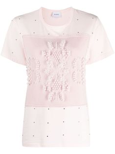 light pink cotton/cashmere embroidered logo crystal embellishment round neck short sleeves straight hem Airport Fashion, Feature Light, Crystal Embellishment, Jersey Shirt, Pink Cotton, Logo Embroidered, Light Pink, Round Neck, Cashmere