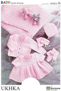 the knitting pattern for baby's knitted sweaters and booties is shown