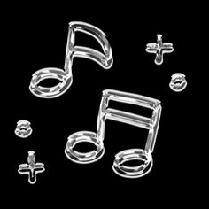 music notes and symbols are shown on a black background in this 3d rendering image, there is also a clipping for the musical note