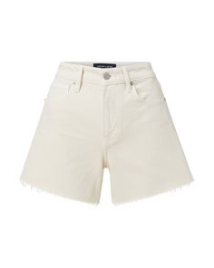 Now in summery ecru, the Ellis might be the perfect jean short. This mid-length, high-rise style is finished with a raw hem, button fly, and classic five-pocket styling. Made from 100% cotton, rigid denim gives them a vintage feel, while a versatile wash gives them staying power. Wear every day, with anything. Summer Beige Cargo Jeans, Everyday Cotton Jean Shorts With Frayed Hem, Beige Cotton Jean Shorts, Summer Cotton Jeans With Frayed Hem, Classic High Waist Jean Shorts For Summer, Chic Short Length Cotton Jeans, Classic Cutoff Shorts For Spring, Classic Cotton Bottoms With Frayed Hem, Classic High Waist Cotton Jean Shorts