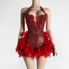 In stock and ready to ship in 1-2 business days. This hand beaded mini dress features a beautiful glass rhinestone beaded bodice and a feathered bottom. The color coordinated back is a wet look fabric. If you want coverage in those special areas, Spanx, a bra, underwear, a slip or whatever you choose can be worn underneath! Color may vary due to lighting Material: polyester Care: hand wash Feather Mini Dress, Beaded Mini Dress, Sassy Dress, Dress Classy, Beaded Bodice, Dinner Dress, Wet Look, Rhinestone Bead, Red Bead