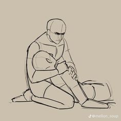 a drawing of a man sitting on the ground with his hands clasped to his knees