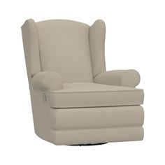 Crafted with new parents' and nursing mothers' needs in mind, this plush reclining chair boasts timeless design with a winged back and rolled armrests for ample shoulder and elbow space. Your chair will be virtually silent as it swivels and reclines so as not to wake a sleeping baby - plus, the reclining mechanisms are thoughtfully within easy reach. Carefully crafted with a solid hardwood frame and extra-thick padding, this chair reclines and swivels for easy comfort. HOW IT IS CONSTRUCTED Expe Nursery Glider, Swivel Glider Recliner, Power Recliner Chair, Glider Recliner, Reclining Chair, Nursing Mother, Swivel Glider, Arm Rest, Tongue And Groove