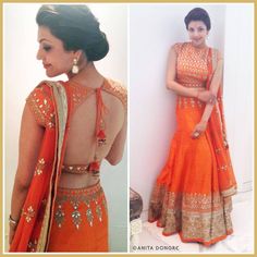 Gorgeous Gota patti embroidered Orange #Lehenga, via Orange Lehenga, Indian Look, Anita Dongre, Desi Clothes, Indian Blouse, Ghagra Choli, Indian Couture, Indian Attire, Lehenga Designs