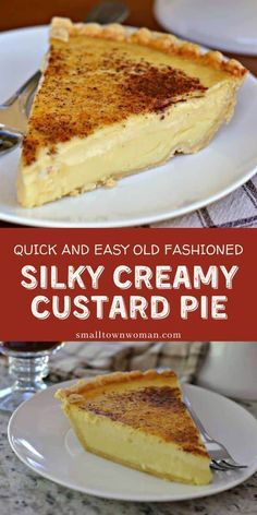 a slice of creamy custard pie on a plate