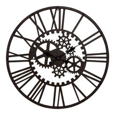 a large metal clock with gears on it's face is shown against a white background