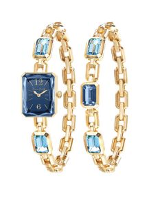 in stock Blue Watches, Blue Accents, Gold Tone Metal, Gold Watch, Link Bracelets, Timeless Pieces, Bracelet Watch, Womens Watches, Gift Set