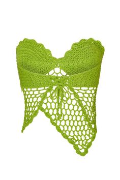 a green crochet top with a bow tie