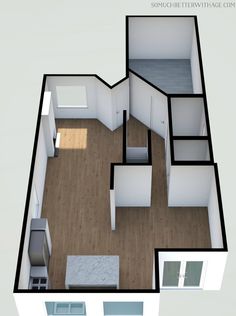 an overhead view of a small apartment floor plan