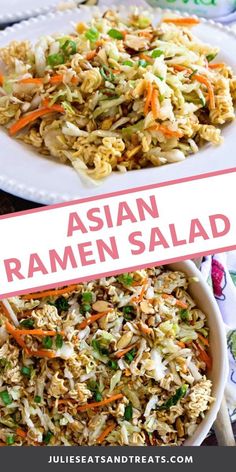 Asian Ramen Salad is the best salad for summer parties and potlucks! It always makes a great salad for holidays too. We love the crunch from the ramen noodles and it's so easy to throw together! You've got to try this salad today! #ramen #salad Coleslaw Recept, Asian Ramen Salad, Asian Ramen, Salad For Summer, Asian Salad Recipe, Ramen Salad, Ramen Noodle Salad, The Best Salad, Best Salad