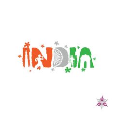 the word india is made up of green and red letters with an elephant on it