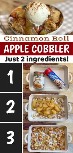 an apple cobbler recipe is shown with instructions for how to make it