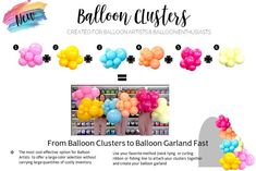 balloons are arranged in different colors and sizes for the balloon clusterers to float on