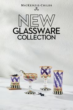 the new glassware collection is displayed on a table