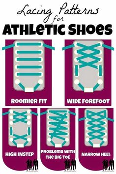 instructions to tie athletic shoes for men and women in different styles, sizes and colors