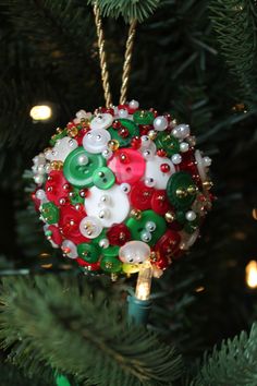 a christmas ornament hanging from a tree