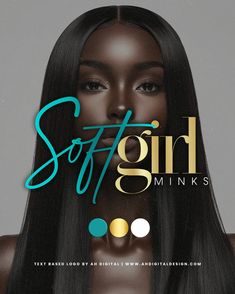 an advertisement for soft girl minks featuring a woman's face with long black hair