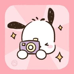 an animal with a camera on it's back in front of a pink background