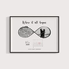 a couple's wedding date is displayed in a black and white frame with the words, where at all you can be