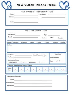 the new client intake form for pet parents