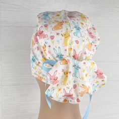 Handmade Surgical Scrub Hat - Scrub Cap - Ponytail - Springtime Bunnies Perfect Bun, Ashley Brown, Ponytail Scrub Hat, Hat Fits, Fabric Pouch, Nursing Cap, Surgical Scrub Hats, Ponytail Hat, Scrub Caps Surgical