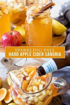 an apple cider sangria with apples and oranges