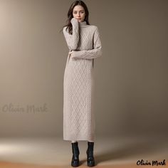 Olivia Mark - Womens Thickened Turtleneck Knitted Sweater Dress with Overcoat - Knee-Length Basic Dress Dress With Overcoat, Thick Turtleneck, Knitted Sweater Dress, Winter Wardrobe Essentials, Slim Fit Sweater, Long Knitted Dress, Turtleneck Sweater Dress, Womens Winter, Long Sleeve Knit Dress