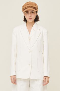 Rebecca Classic Blazer Front button closure 3-pocket style Full lined * Product Specification 100% Cotton * Flat Measurement: S/M: Shoulder: 41cm (16.1in) / Bust: 48.5cm (19.1in) / Sleeve: 58cm (22.8in) / Armhole: 22cm (8.7in) / Length: 69.5cm (27.4in) / M/L: Shoulder: 42cm (16.5in) / Bust: 51cm (20in) / Sleeve: 59cm (23.2in) / Armhole: 24cm (9.4in) / Length: 70cm (27.5in) / * Professional Clean Only / Do Not Tumble Dry Model's height is 5′ 7″ (176cm) Bust 31in Waist 23in Hip 34in and wearing S/ Classic Blazer With Buttoned Pockets, Classic Spring Blazer With Buttoned Pockets, Classic Summer Blazer With Button Closure, White Blazer With Buttoned Pockets For Spring, White Outerwear With Patch Pockets For Work, Classic White Outerwear With Buttoned Pockets, White Button-up Outerwear With Welt Pockets, Classic Everyday Solid Blazer, White Cotton Button-up Blazer