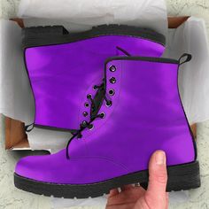 Boho Chic Boots, Birthday Purple, Floral Combat Boots, Purple Cute, Lace Up Boots Women, Combat Boots Style, Purple Boots, Vegan Leather Boots, Custom Boots