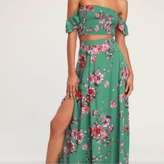 New Without Tags. Skirt Is Xs And Top In M. Never Worn! Great For Resort Wear! Best Maxi Dresses, Best Wedding Guest Dresses, Floral Two Piece, Cruise Outfits, Green Floral Print, Floral Maxi Skirt, Lulu Dresses, Two Piece Dress, Floral Maxi