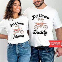 a man and woman wearing matching t - shirts that say, we fast mom and dad