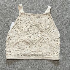 New With Tag. Zara Top. Size L Chic Summer Crochet Lace Top, Spring Lace Crochet Top, Spring Party Crochet Top, Sleeveless Crochet Top With Floral Embroidery For Summer, Summer Lace Crochet Top For Party, Chic Summer Party Crochet Top, Zara Sleeveless Crochet Top For Spring, Beige Crochet Top For Summer Party, Chic Zara Crochet Lace Top