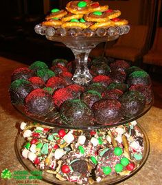 three tiered trays filled with different types of candies