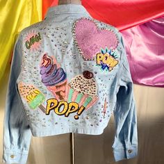 One Of A Kind Embellished Denim Jacket  Ask For Wholesale Prices -Denim  -Studs -Rhinestones  -3D Embellisment -Mandala Bedazzling Ideas Clothes, Festival Denim Jacket, Custom Jean Jacket Ideas, Painted Denim Jacket Ideas, Paint On Clothes, Customised Jacket, Denim Jacket Diy Paint, Rhinestone Denim Jacket, Jean Jacket Diy