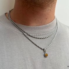 Tiger Eye Necklace Men, Minimalist Metal Jewelry With Rope Chain, Minimalist Metal Rope Chain Jewelry, Minimalist Stainless Steel Rope Chain Jewelry, Minimalist Stainless Steel Chain Necklace, Minimalist Sterling Silver Rope Chain Jewelry, Minimalist Sterling Silver Rope Chain Necklace, Minimalist Figaro Chain Pendant Necklace, Minimalist Pendant Necklace With Figaro Chain