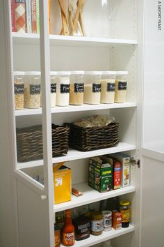 the pantry is stocked with all kinds of food