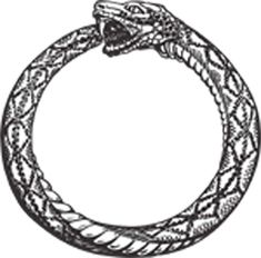 a black and white drawing of a snake in a circle