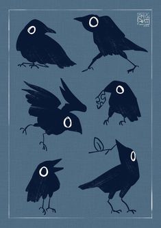 the silhouettes of black birds are shown in different positions