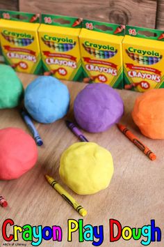 crayon play dough and crayons on a table