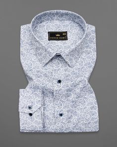 Look your best by wearing this paisley printed shirt from French Crown. This regular fit shirt effortlessly pairs comfort and versatility. The traditional spread collar, button-through fastening and full sleeves render this piece an amplified outfit that adds to a flair of sophistication. Fused collar and cuffs, collar stand and flat felled side seams provide structure and stability to all our shirts. 100 % Premium Giza Cotton: Long staple, smother, resistant to pilling, greater resistance to ab Paisley Print Shirt, Blue Prints, Cotton Shirts For Men, Formal Casual, Blue Paisley, Full Sleeves, Collar And Cuff, Full Sleeve, Paisley Print