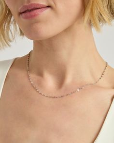 Add a touch of understated elegance to your look with the delicate Fish Lips Chain handcrafted from sterling silver. Wear it alone for a minimalist sparkle or layer it with one of our many pendants and charms for a personalized and chic look. Metal: Sterling silver Chain Width: 1mm Chain Length: 16" Style #: Tr