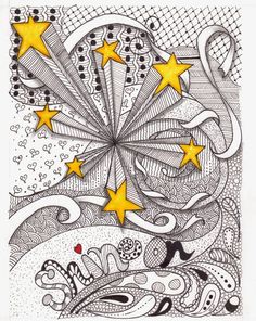 a drawing with stars and swirls on it