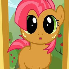 a little pony with pink hair and big eyes