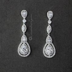 Pave Set Teardrop and Marquise CZ Earrings - Cassandra Lynne Beautiful Wedding Jewelry, Unique Bridal Jewelry, Formal Earrings, Eyeliner Styles, Bridal Earrings Pearl, Prom Jewelry, Silver Jewelry Fashion, Earrings Pearl, Cz Earrings