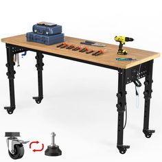 a workbench with tools on the table