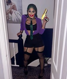 Lady Joker Costume Ideas, Female Joker Costume Ideas, Female Joker Costume Outfits, Woman Joker Costume, Women Joker Costume, The Joker Outfit, Lady Joker Costume, Diy Joker Costume Women