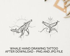 an image of a drawing with the words whale hand drawing tattoo after downloaded - png and jpg file