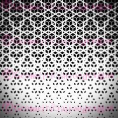 an abstract pattern with pink and white colors on it's side, as well as the